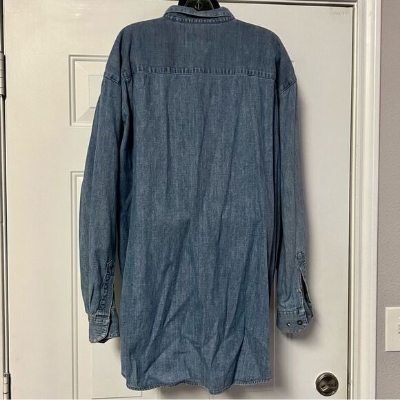 Vtg 80s 90s Cotton DENIM Button Up Drop Shoulder Oversized Long Sleeve SHIRT XXL - Picture 6 of 12